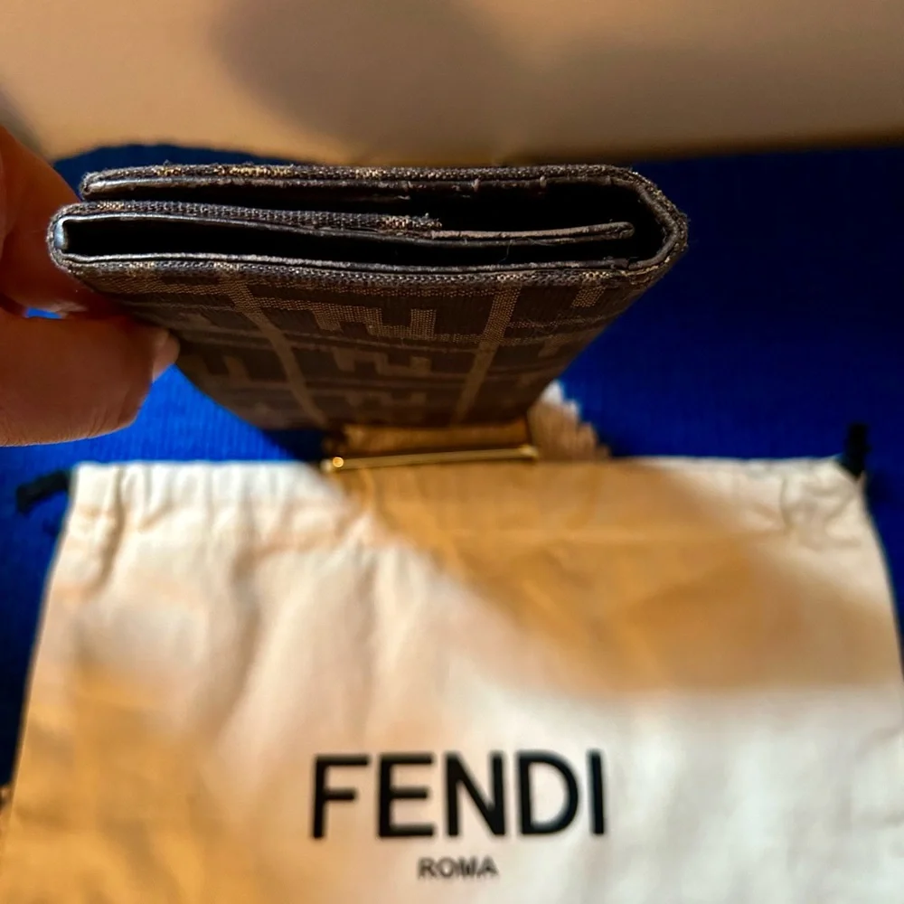 Fendi Zucca FF Chocolate Leather - Canvas Print Long Wallet With Dust Bag - Picture 8 of 9